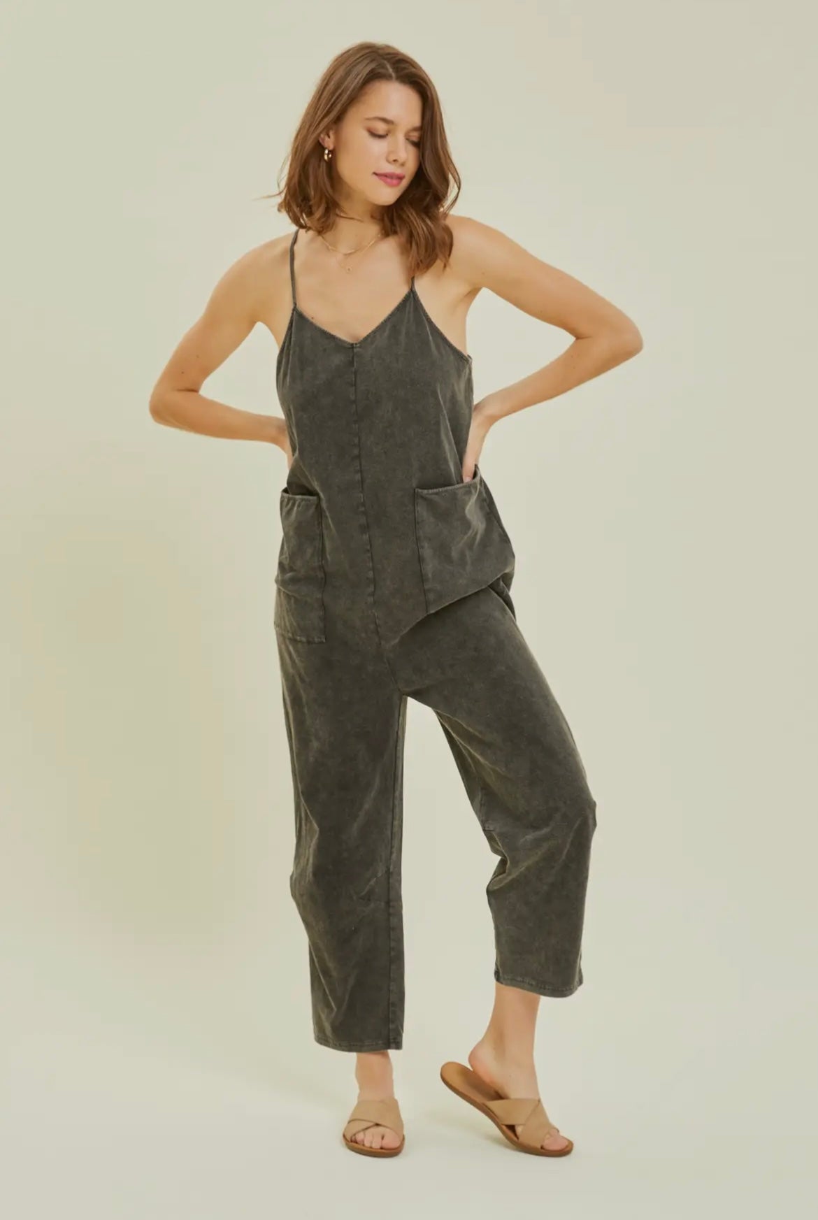 Mineral Washed Oversized Jumpsuit