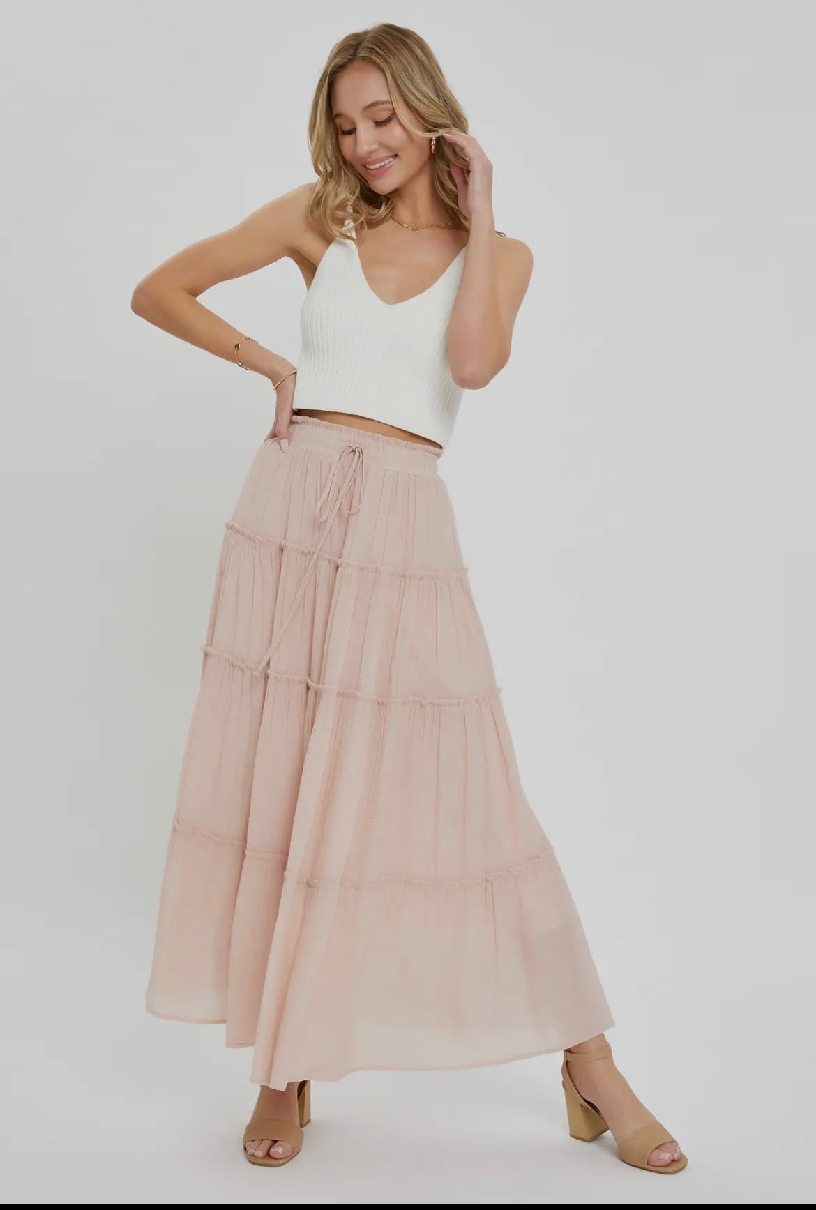 Blush Tiered Maxi Skirt