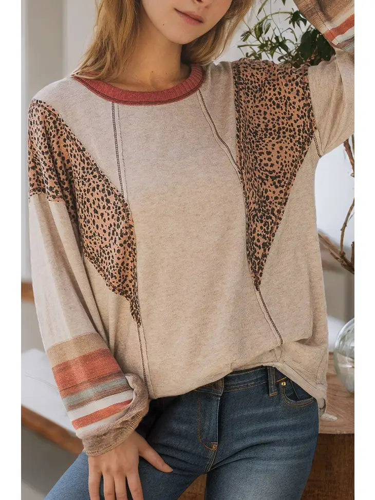 Leopard Serape Pullover Top